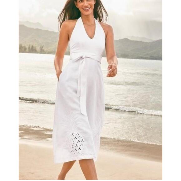 Tommy Bahama Dresses & Skirts - Tommy Bahama Pineapple Embroidered Halter Linen Midi Dress Sz 4, White | NEW$188